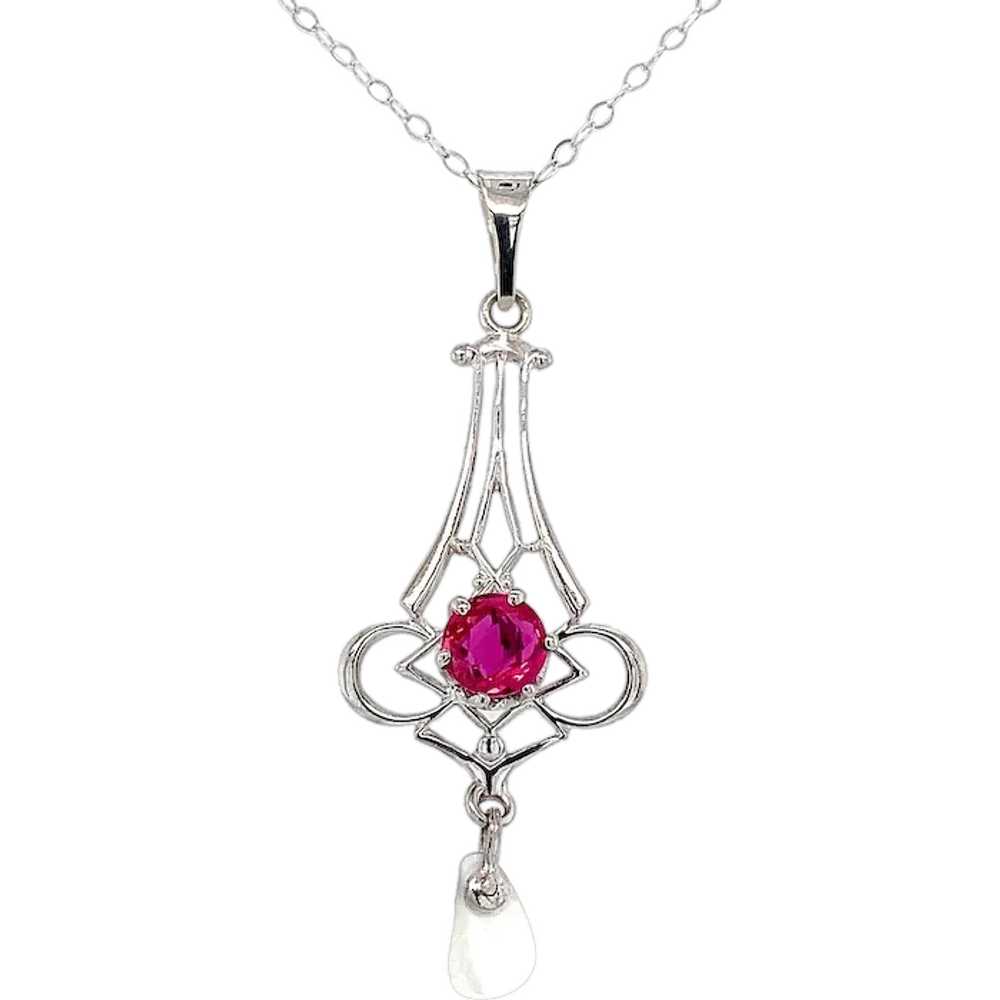 14K White Gold .43ct Ruby Lavaliere Pendant - image 1