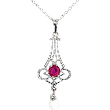 14K White Gold .43ct Ruby Lavaliere Pendant - image 1