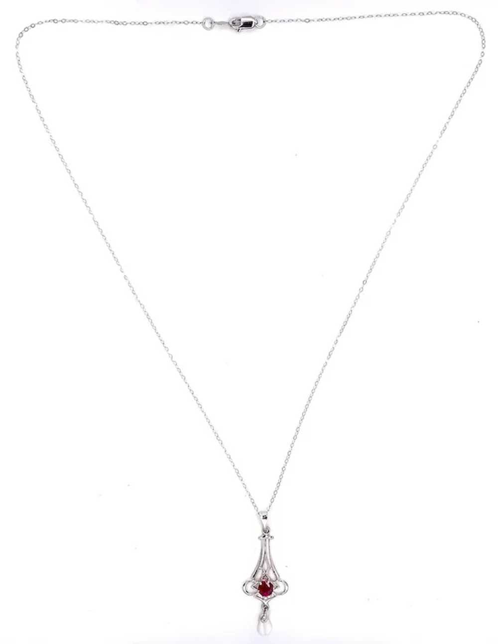 14K White Gold .43ct Ruby Lavaliere Pendant - image 2