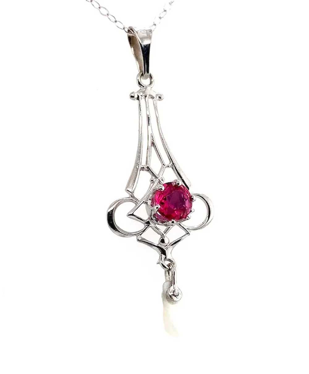 14K White Gold .43ct Ruby Lavaliere Pendant - image 3