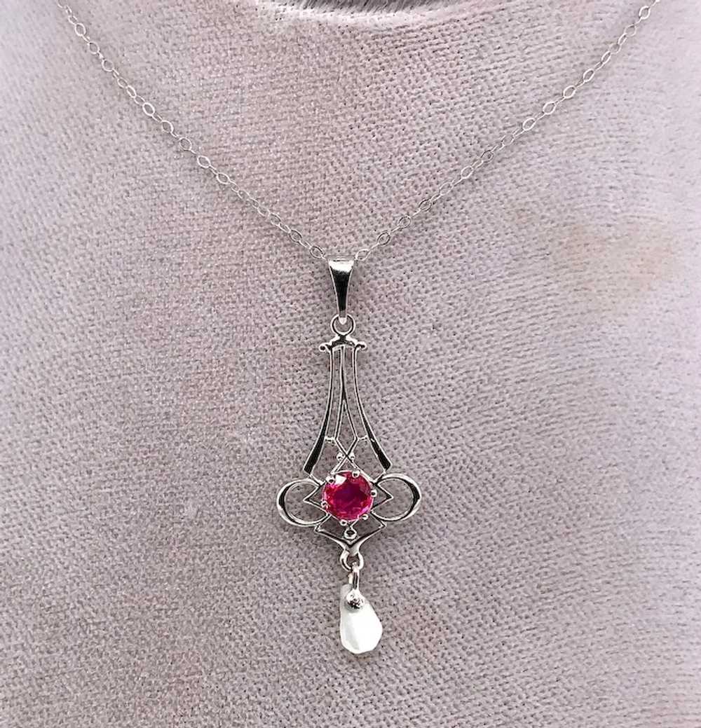 14K White Gold .43ct Ruby Lavaliere Pendant - image 4