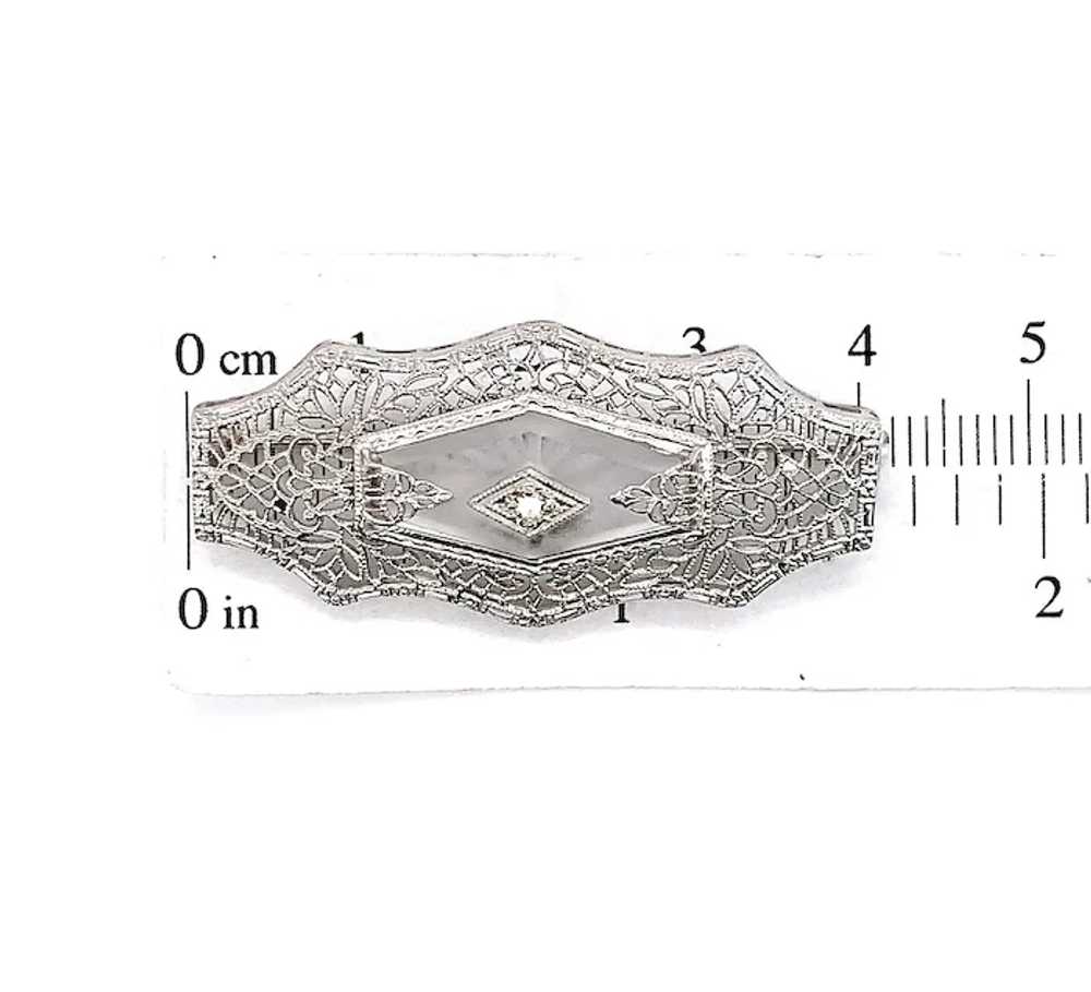 10K Rock Crystal Quartz and Diamond Filigree Pin - image 5