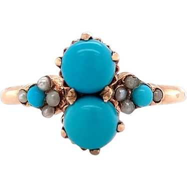 10K Victorian Turquoise/Glass & Seed Pearl Ring