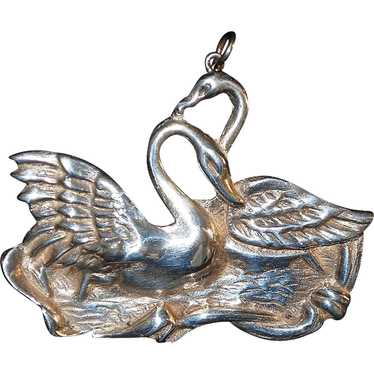 Large Sterling Silver Two Swans Pendant