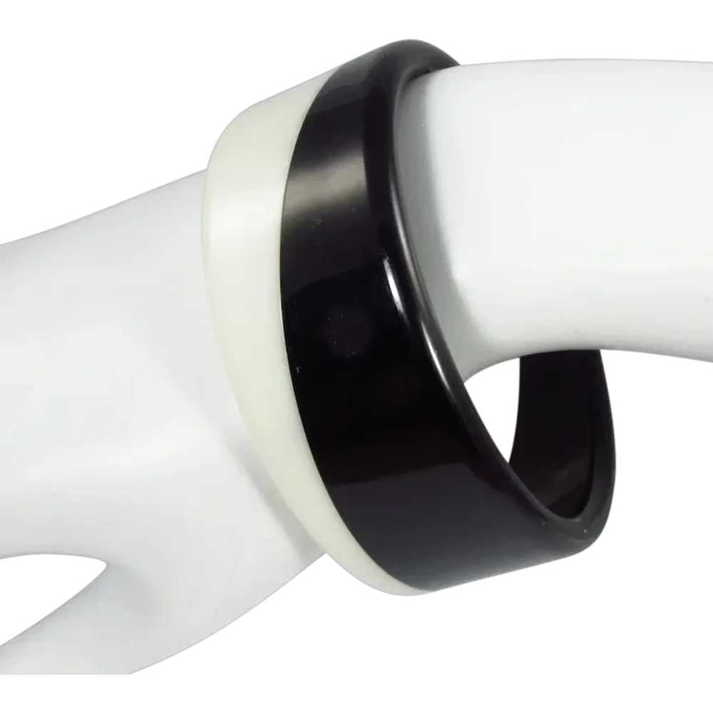 Laminated Lucite Bangle ~ Black & White Diagonal … - image 1