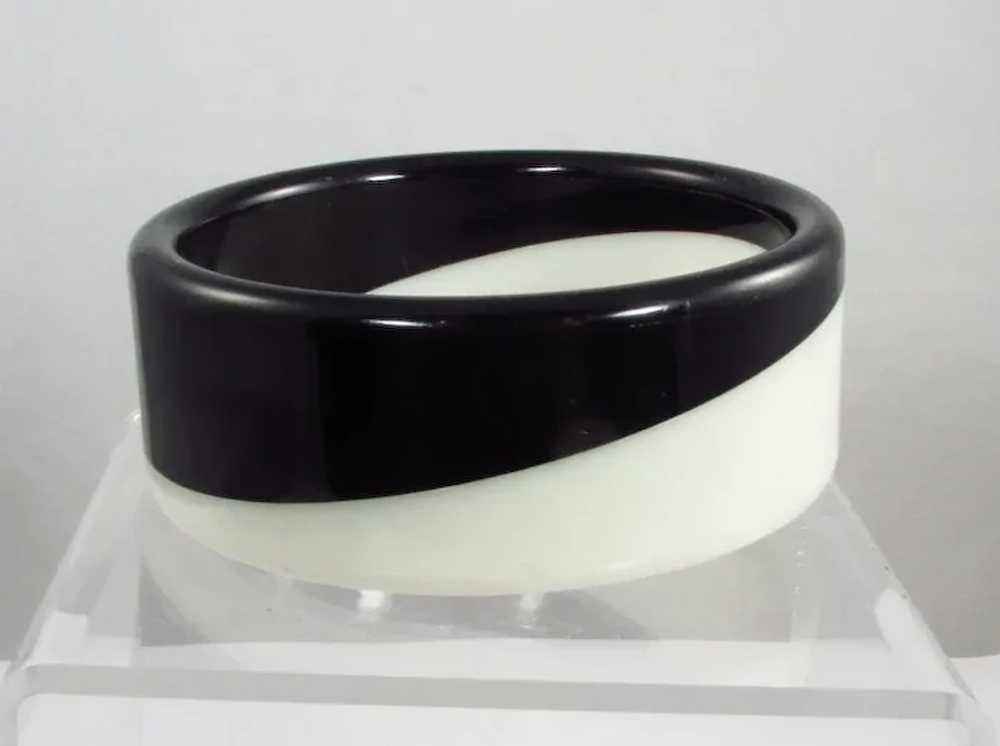 Laminated Lucite Bangle ~ Black & White Diagonal … - image 2