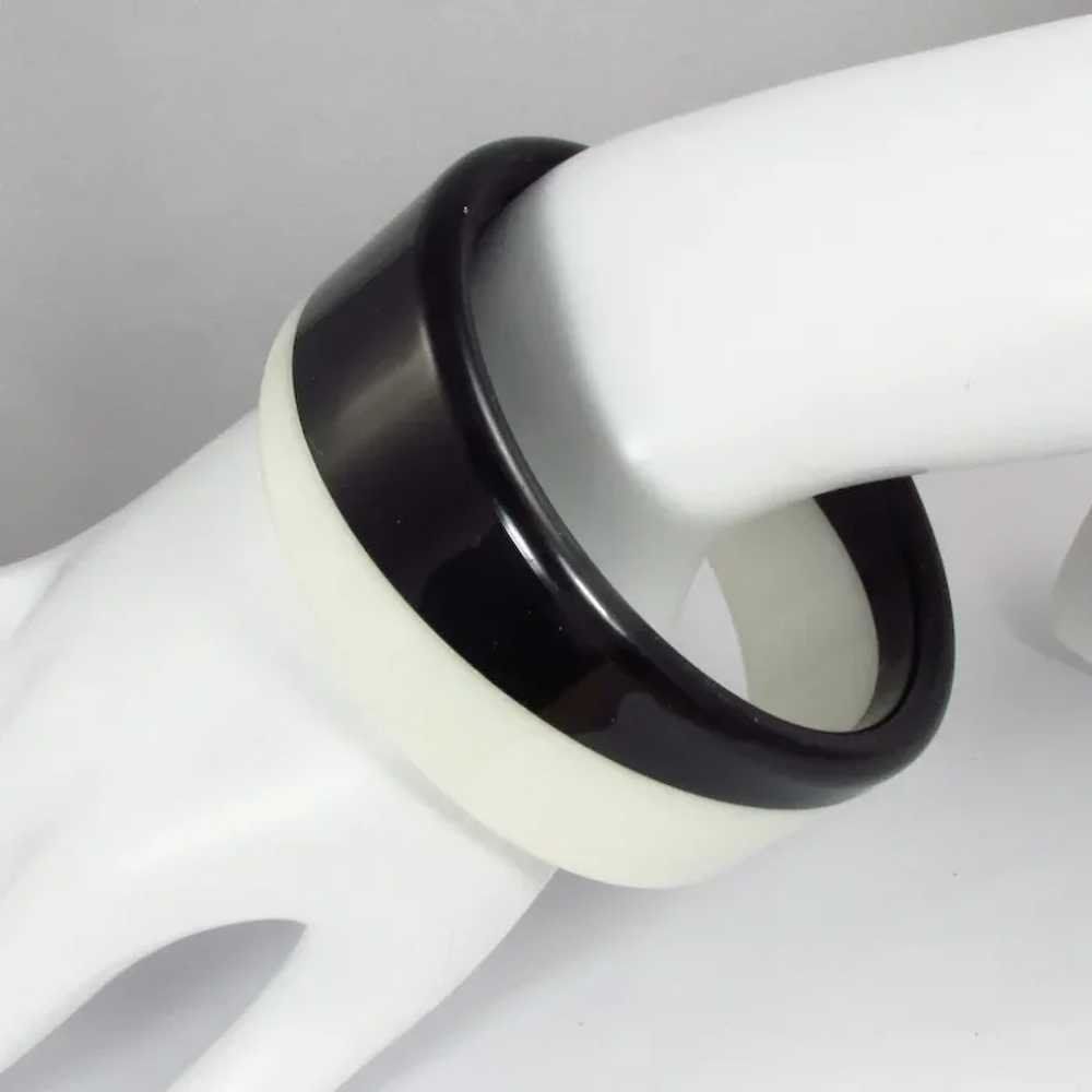 Laminated Lucite Bangle ~ Black & White Diagonal … - image 3