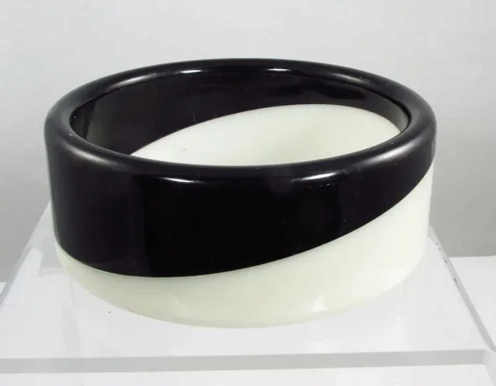 Laminated Lucite Bangle ~ Black & White Diagonal … - image 4