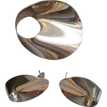 STERLING 925 Large Modernist Pin Brooch and Earri… - image 1