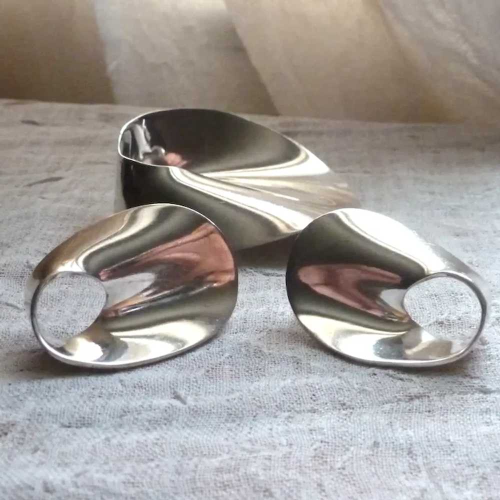 STERLING 925 Large Modernist Pin Brooch and Earri… - image 2