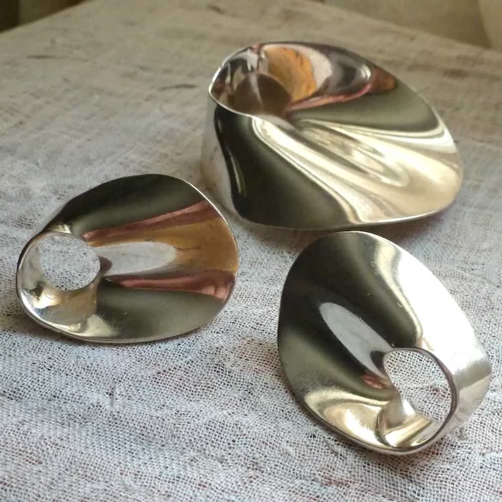 STERLING 925 Large Modernist Pin Brooch and Earri… - image 3