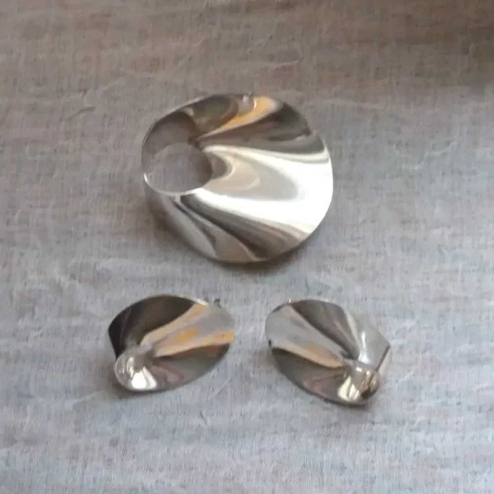 STERLING 925 Large Modernist Pin Brooch and Earri… - image 4