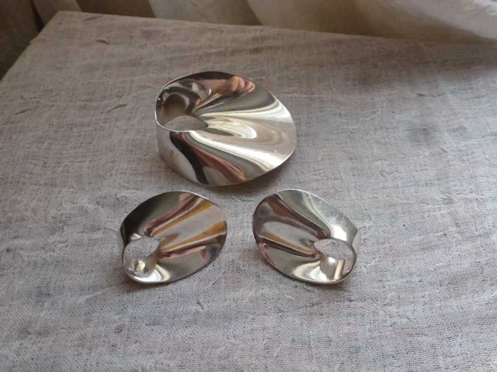 STERLING 925 Large Modernist Pin Brooch and Earri… - image 5