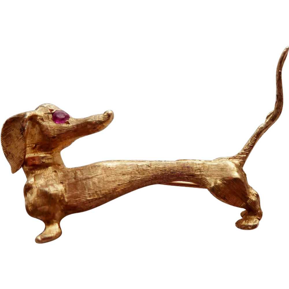 14K Dachshund Pin Brooch 6.4g - image 1