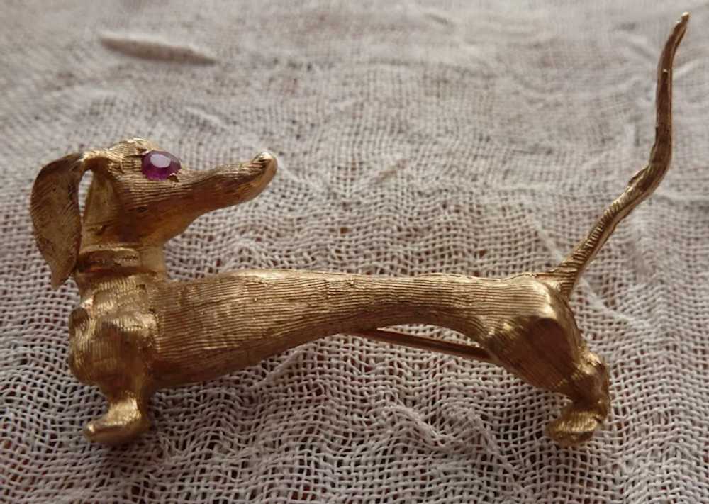 14K Dachshund Pin Brooch 6.4g - image 3