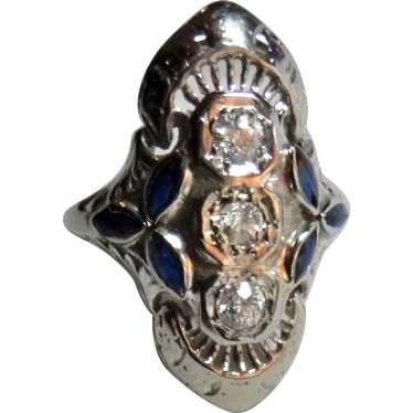 Edwardian 18K White Diamond and Synthetic Blue Sa… - image 1