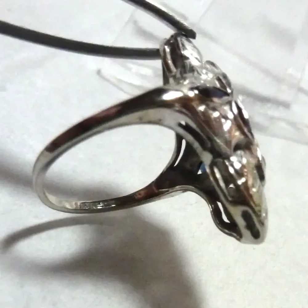 Edwardian 18K White Diamond and Synthetic Blue Sa… - image 3