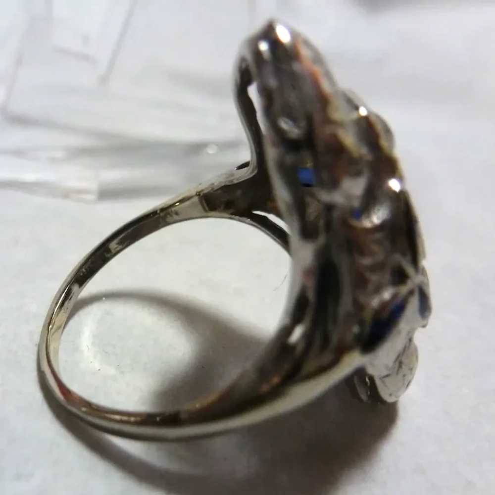 Edwardian 18K White Diamond and Synthetic Blue Sa… - image 4