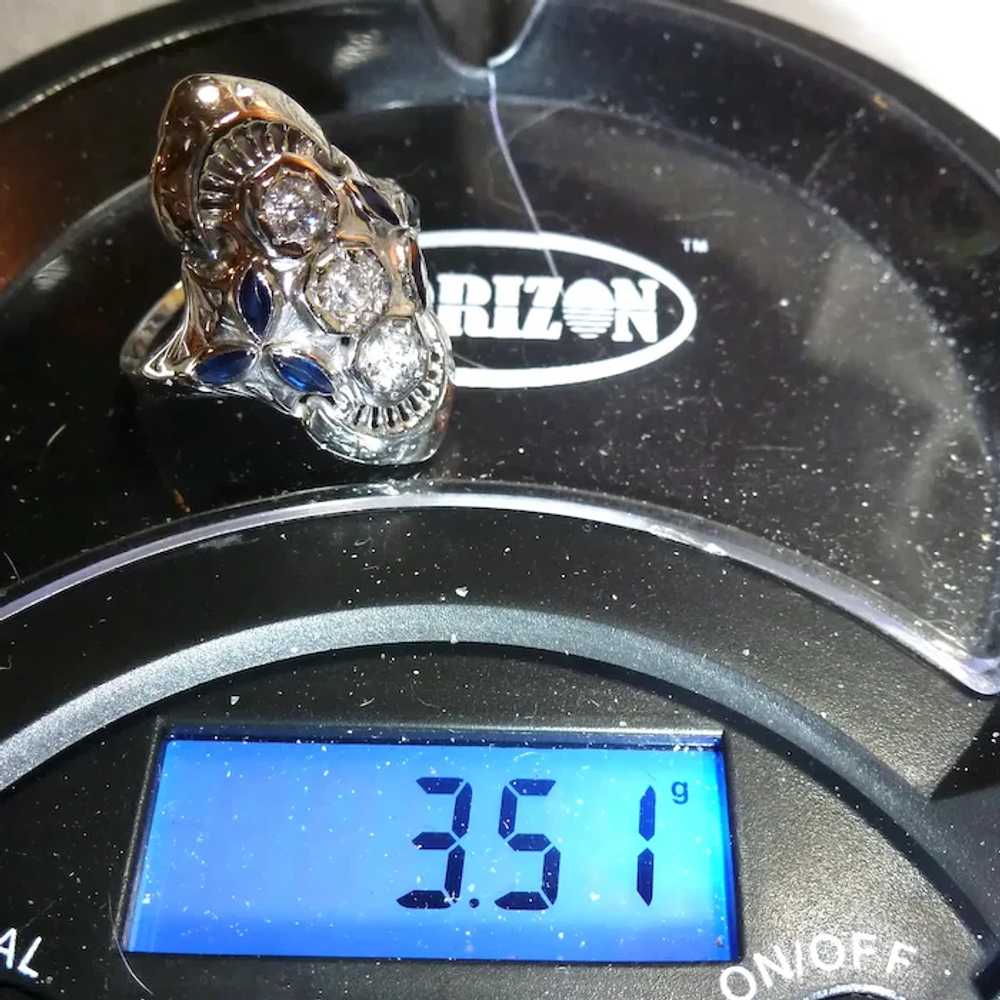 Edwardian 18K White Diamond and Synthetic Blue Sa… - image 6