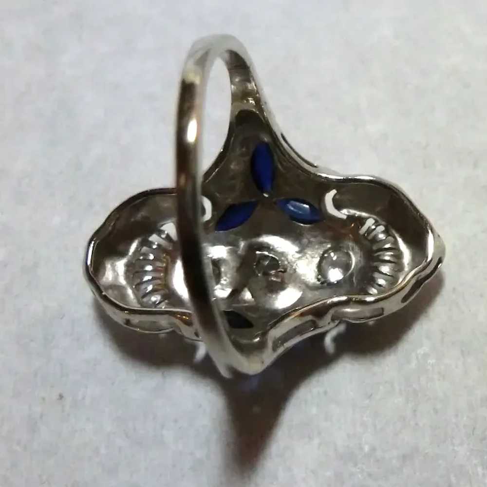 Edwardian 18K White Diamond and Synthetic Blue Sa… - image 7