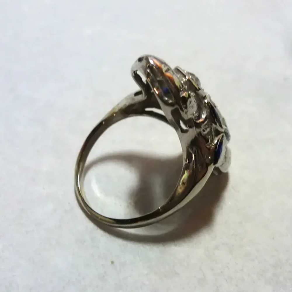 Edwardian 18K White Diamond and Synthetic Blue Sa… - image 8
