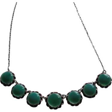 Antique Sterling Silver Chrysoprase Necklace - image 1