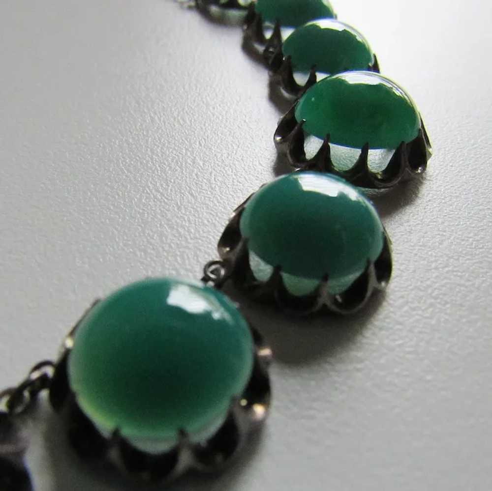Antique Sterling Silver Chrysoprase Necklace - image 2