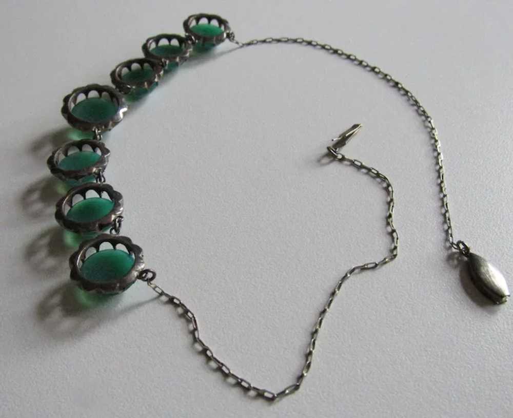 Antique Sterling Silver Chrysoprase Necklace - image 3