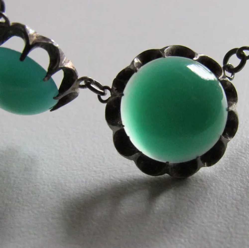 Antique Sterling Silver Chrysoprase Necklace - image 4