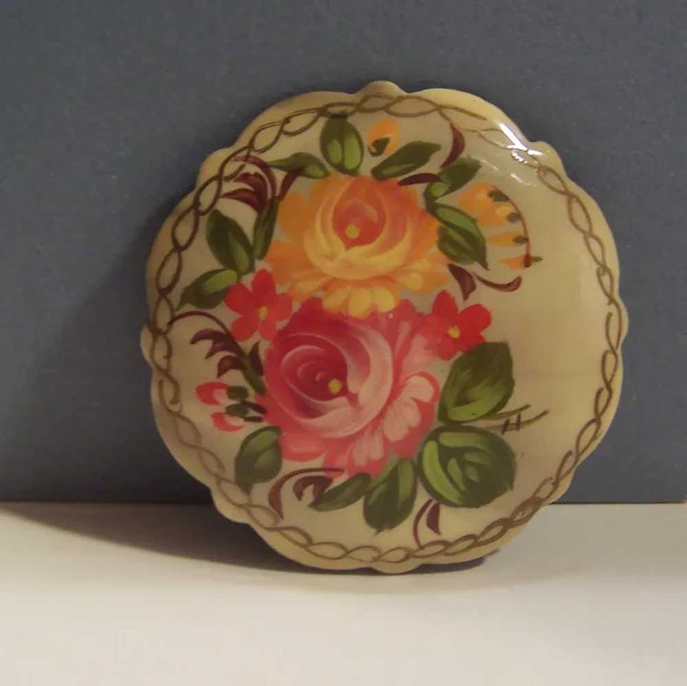 Vintage Russian Floral Lacquer  Pin Brooch - image 2