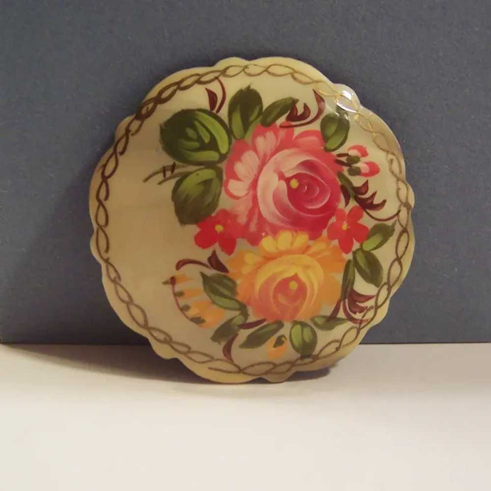 Vintage Russian Floral Lacquer  Pin Brooch - image 3