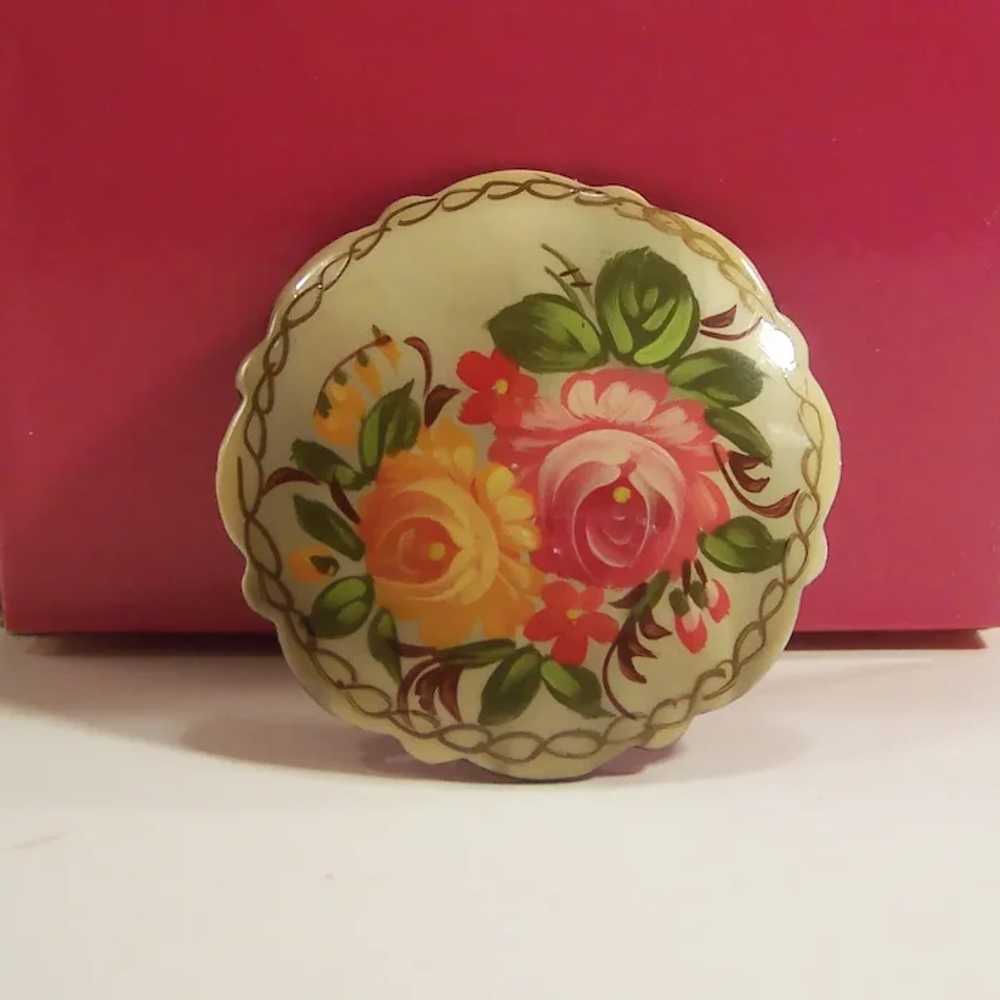 Vintage Russian Floral Lacquer  Pin Brooch - image 5