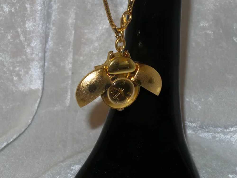 Vintage Gold Plate Lady Bug Watch on Chain - image 2