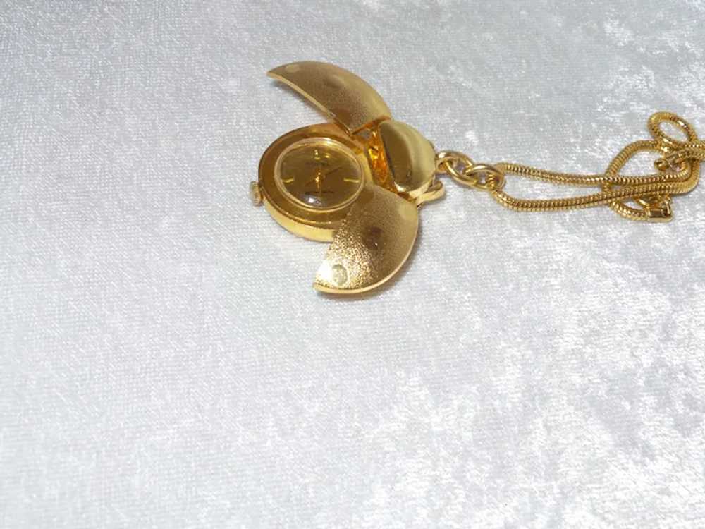 Vintage Gold Plate Lady Bug Watch on Chain - image 5