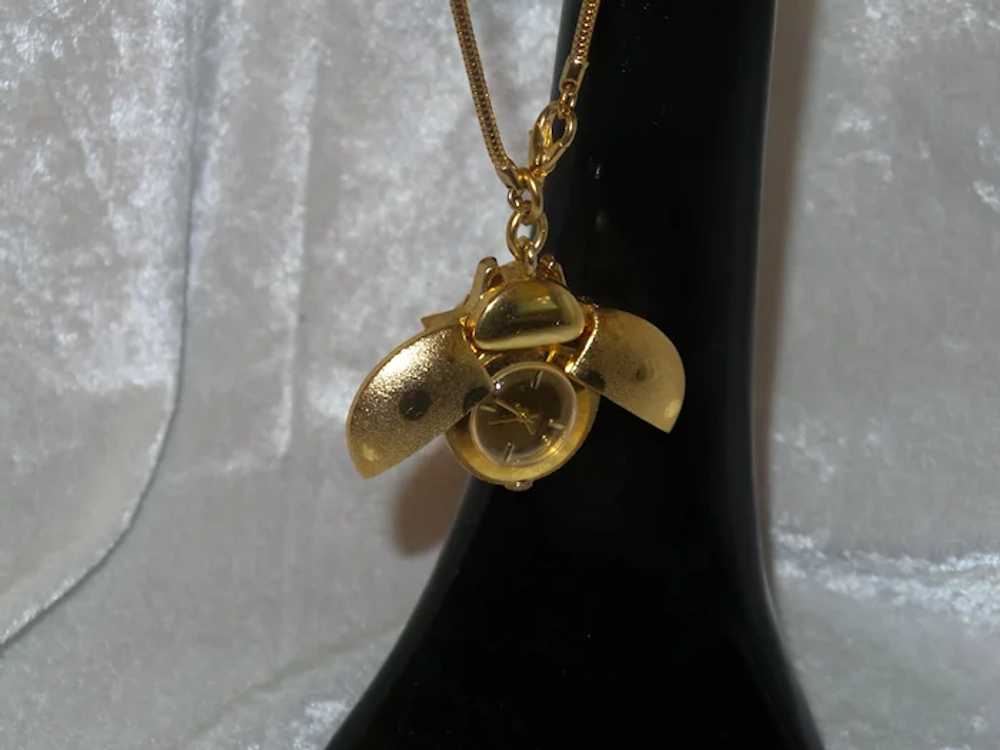 Vintage Gold Plate Lady Bug Watch on Chain - image 6