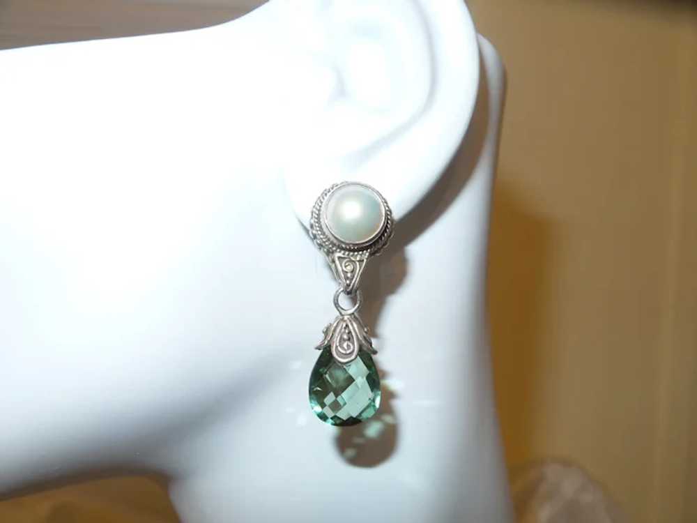 Bali Cultured Mabe' Pearl Pendant with Green Amet… - image 5