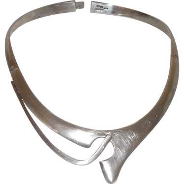 Signed Mexico TH-99 Silver Modernist Collar Choker - image 1