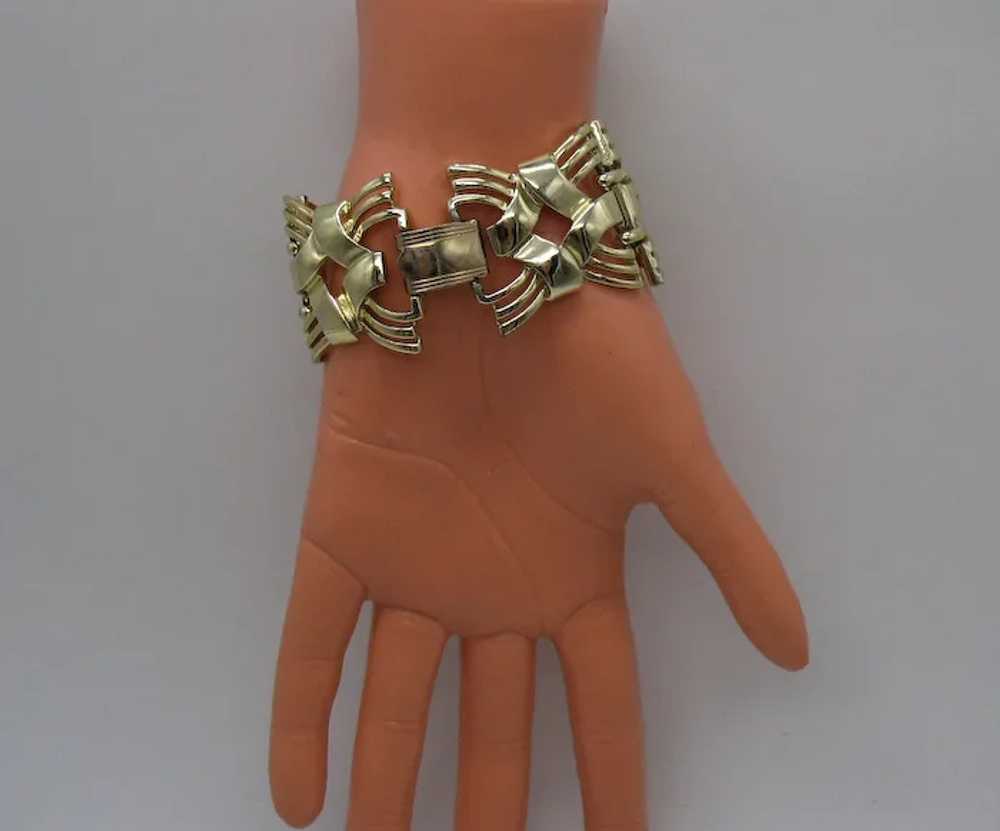 Wide Bold Signed Coro Golden Vintage Bracelet - image 4