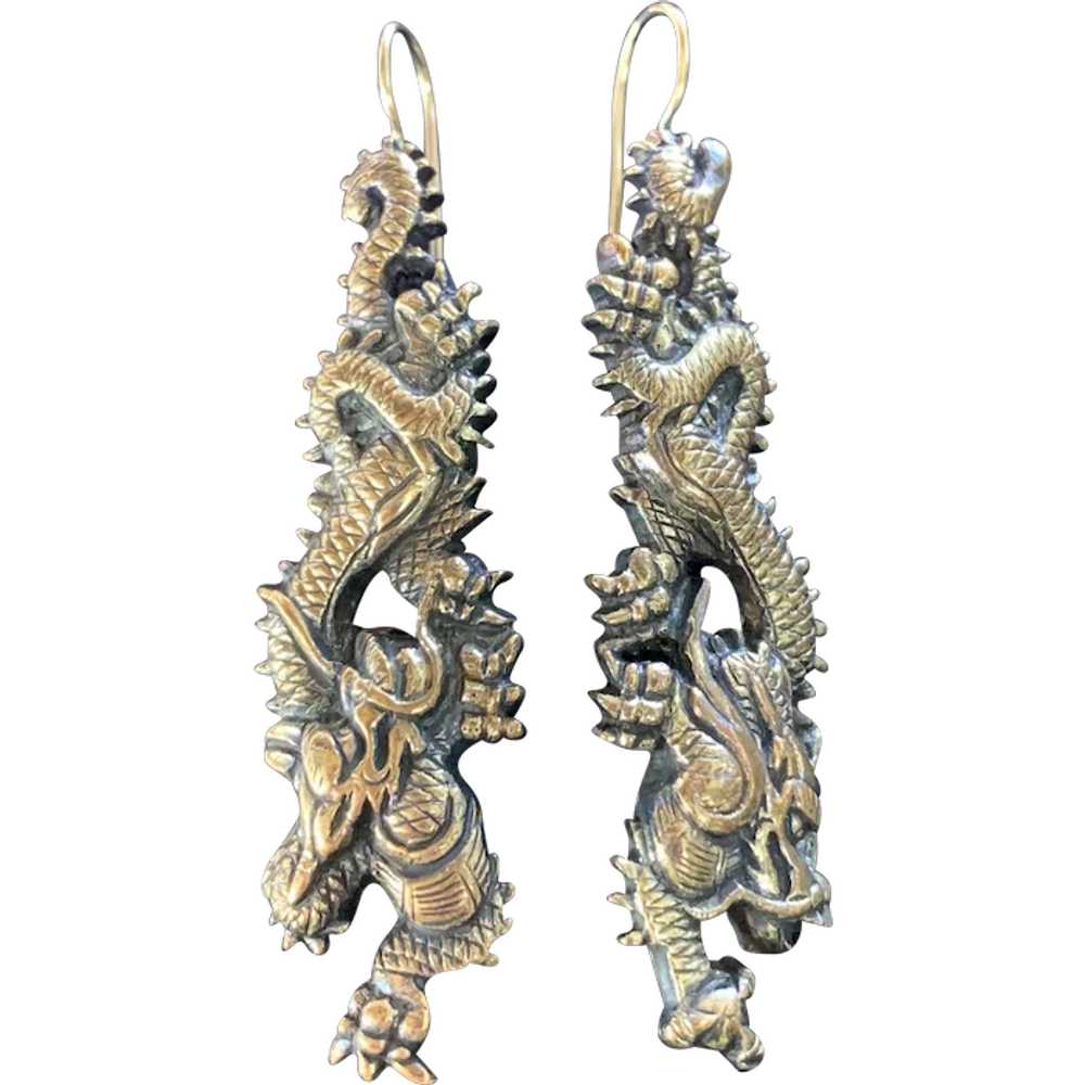 Gilded Bronze "Dragon-Lady" Menuki Earrings - image 1