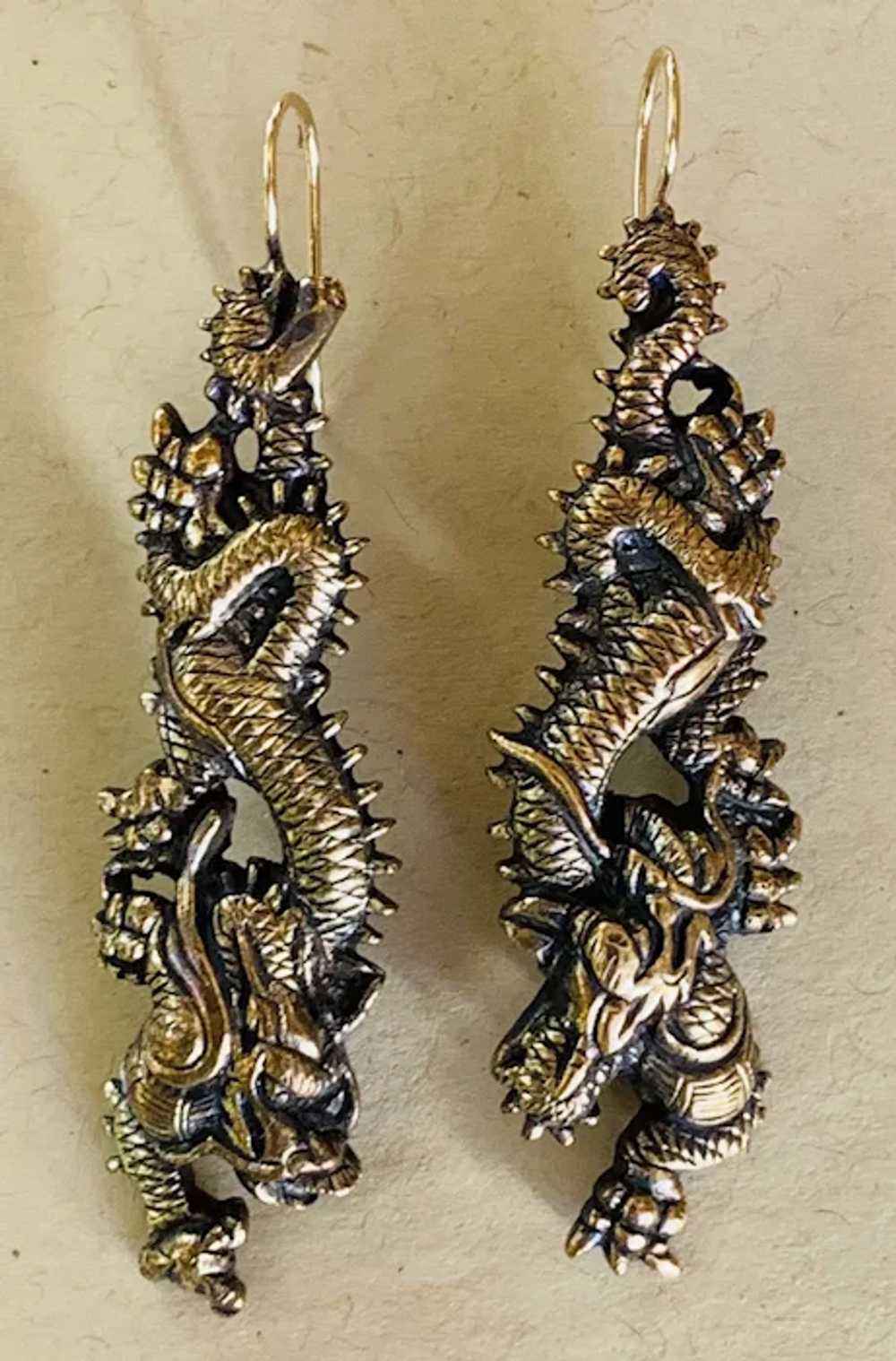 Gilded Bronze "Dragon-Lady" Menuki Earrings - image 2