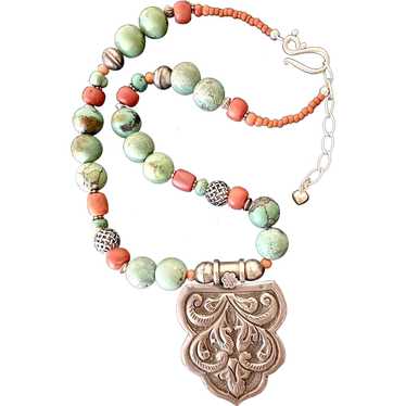 Artisan Tibetan-Style Turquoise, Coral, Sterling N