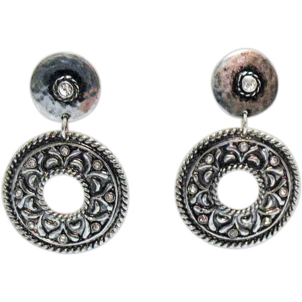Awesome Vintage Hammered Silver Pierced Earrings … - image 1