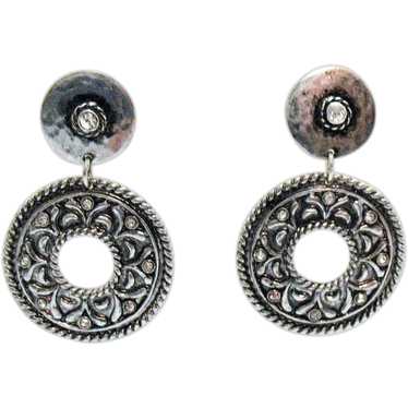Awesome Vintage Hammered Silver Pierced Earrings … - image 1