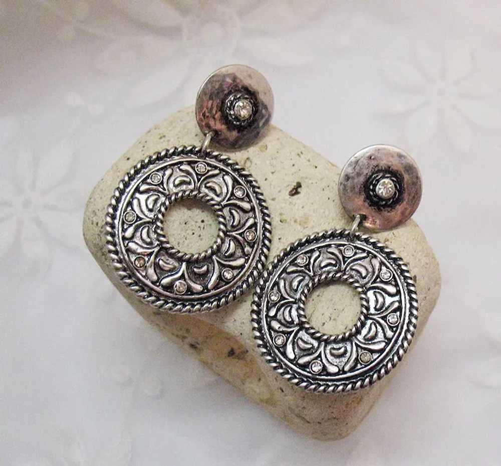 Awesome Vintage Hammered Silver Pierced Earrings … - image 2