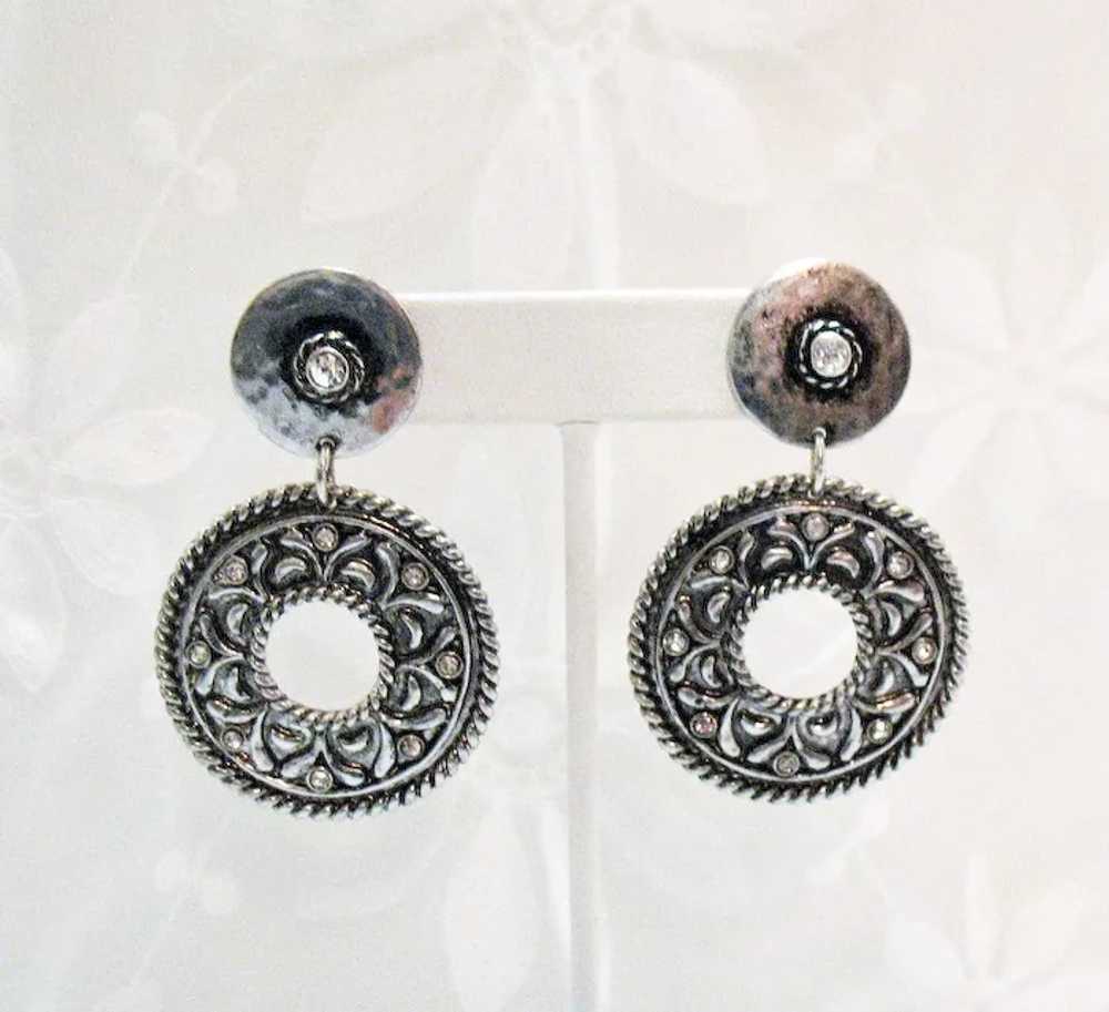 Awesome Vintage Hammered Silver Pierced Earrings … - image 4