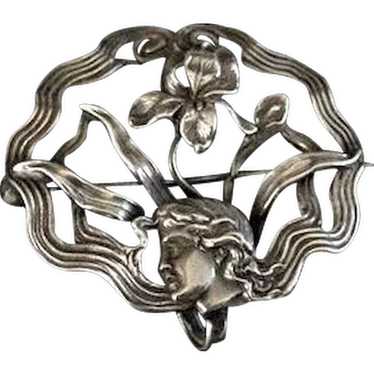 Art Nouveau Sterling Silver Pin - image 1