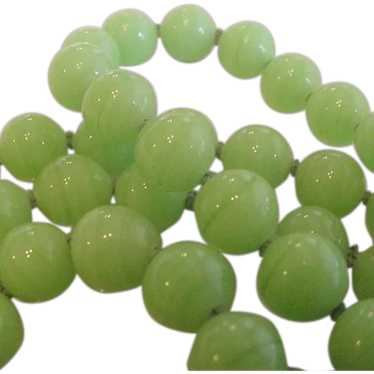 Long Strand Vaseline Color Glass Beads Necklace - image 1