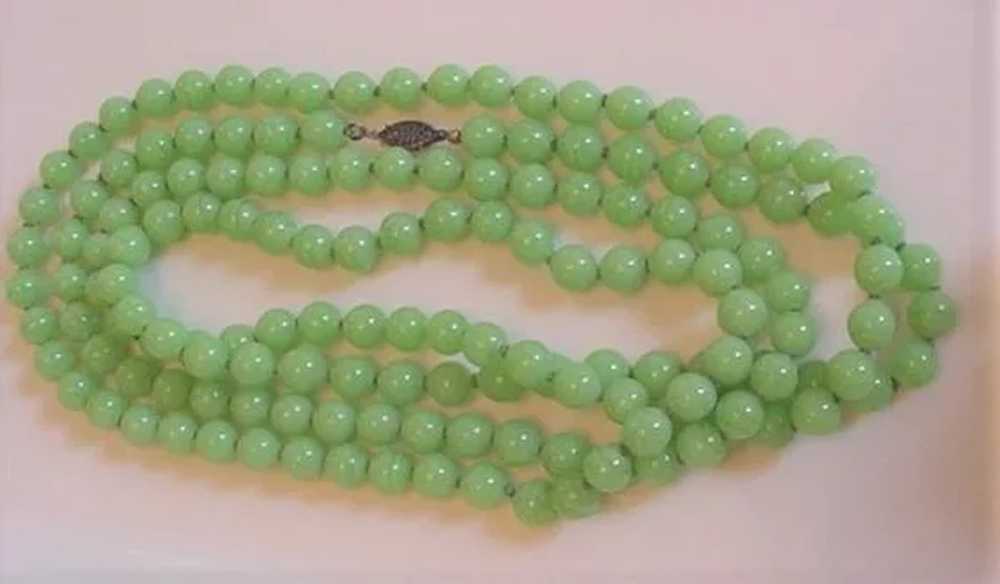 Long Strand Vaseline Color Glass Beads Necklace - image 2