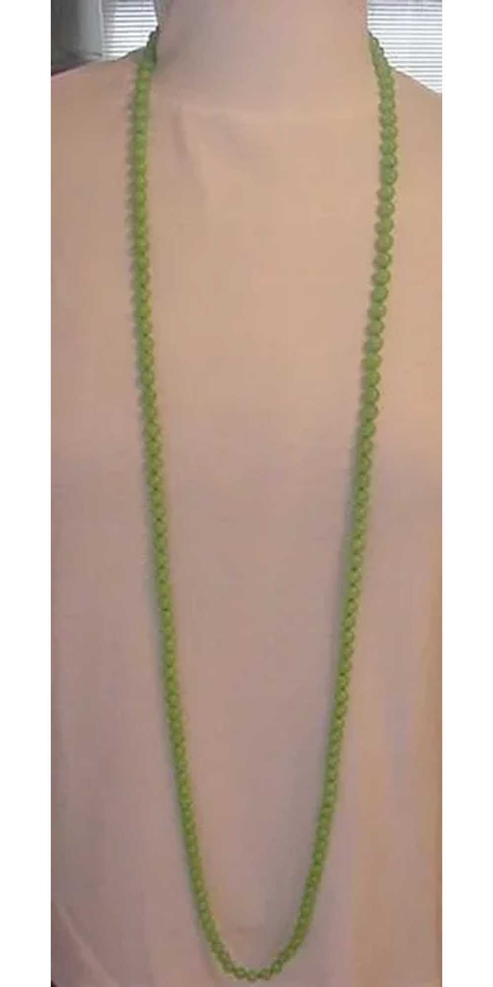 Long Strand Vaseline Color Glass Beads Necklace - image 3