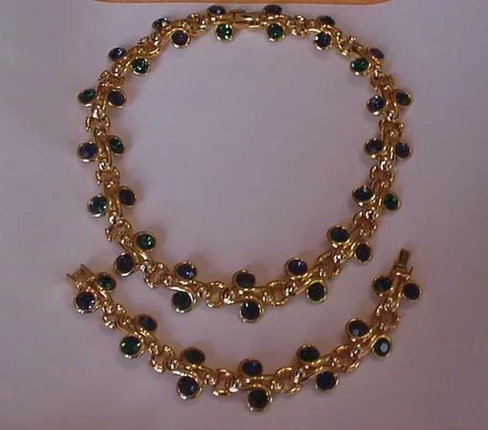 Green Rhinestone Necklace and Bracelet - image 2